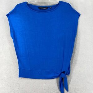 Colleen Lopez Shirt Womens Sz S Blue Short Sleeve‎ Tie Waist Casual Blouse